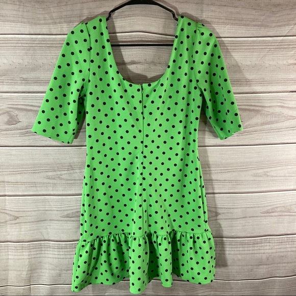 ASOS Green Polka Dot Mini Dress With Pep Hem - Picture 4 of 10